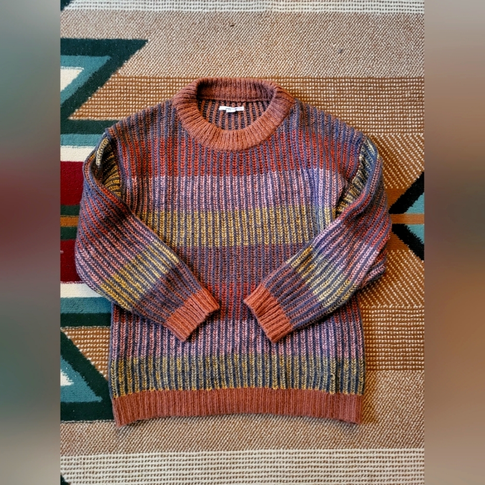 O'Neill Orange and Purple Crewneck Sweater with Striped Design